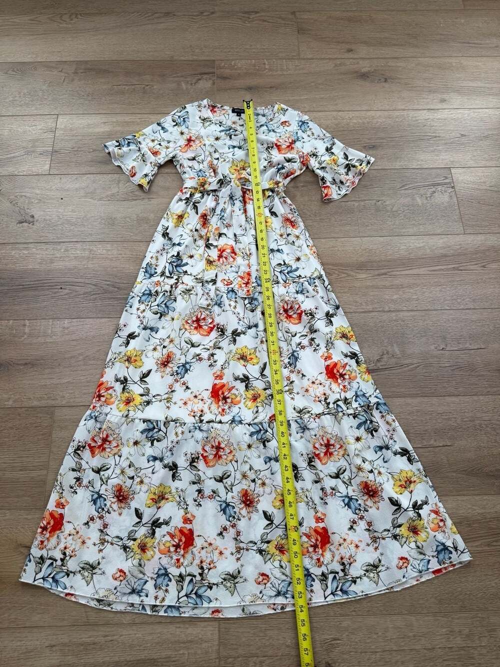 Roolee Floral Tiered Maxi Dress Belted White Boho Lined Size Small - Picture 9 of 13